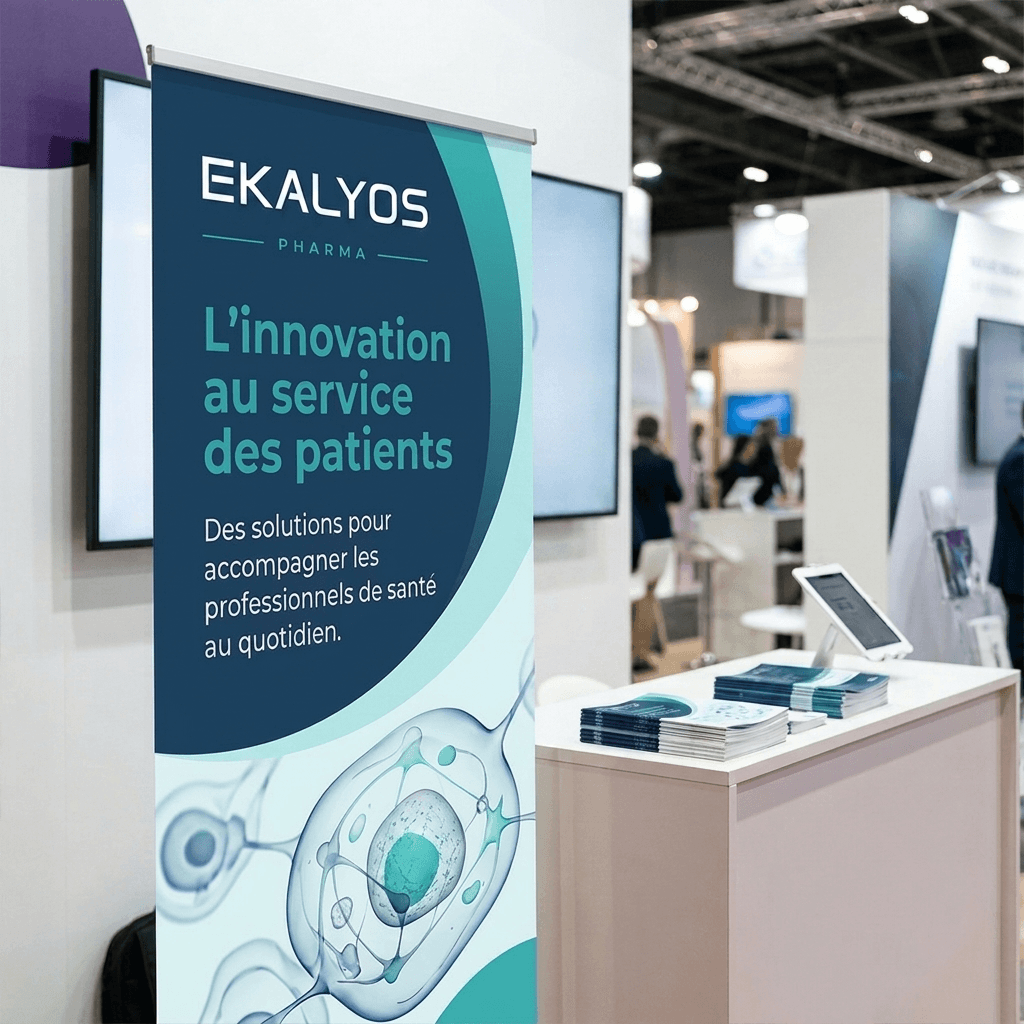 Kakemonos & supports de stand <br> <span class="titre-supp-com" style="text-align: center;; font-size: 11px;color:#737373; ">(Kakemono, Roll-up, Totem, Écran dynamique, Signalétique...)</span>