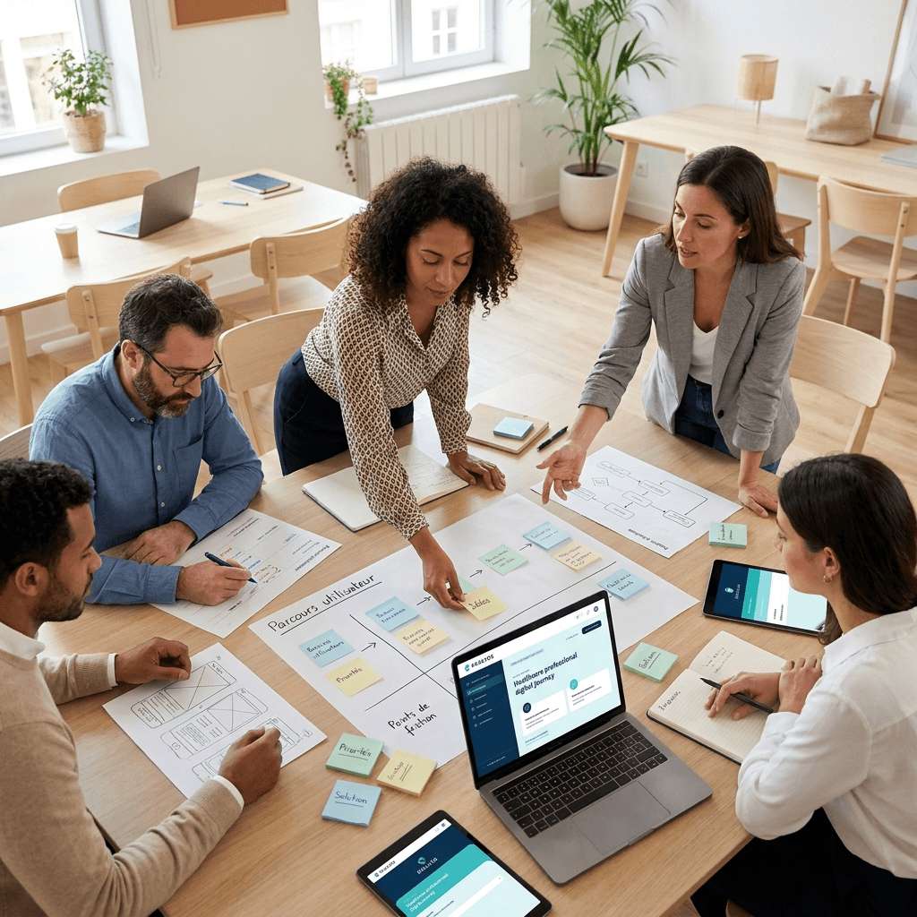Ateliers & accompagnement métier <br> <span class="titre-supp-com" style="text-align: center; font-size: 11px; color:#737373; ">(Workshop, Recueil des besoins, Co-conception, Change Management...)</span>